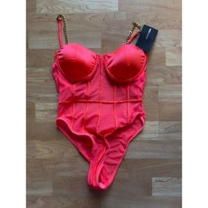 “Chain to you” Neon coral bodysuit